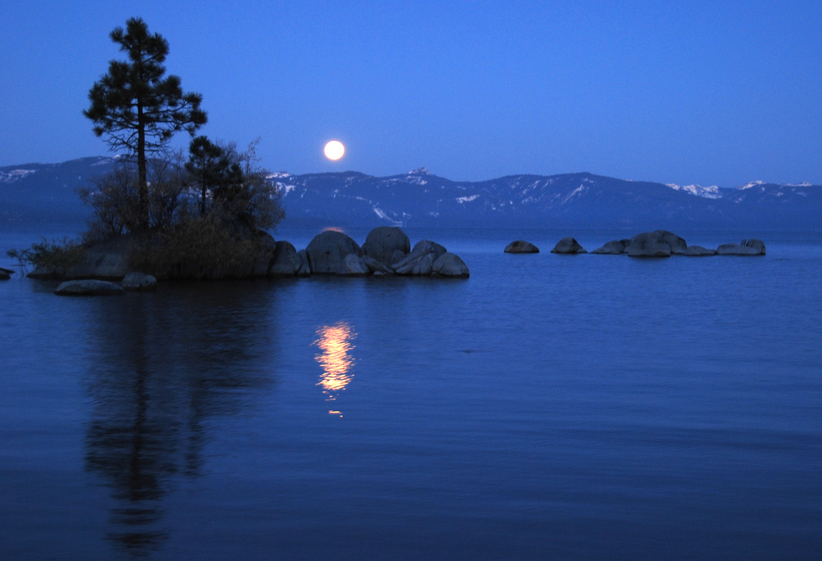 Full Moon Lake Tahoe CA Summer Pine Trees Rocks