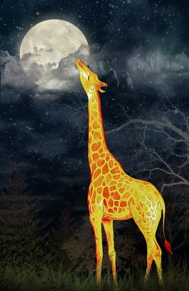 Sagittarius Full Long Night Moon Giraffe Tasting the Moon by Nirvana.K