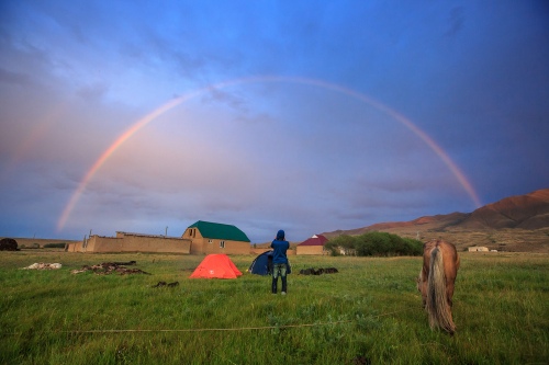 Rainbows while camping at Lake Kol Ukok 9843' in Kyrgyzstan (in Russia) Tian Shan. By Zahariz Khuzaimah, Malaysian adventurer, photographer, film-maker.
