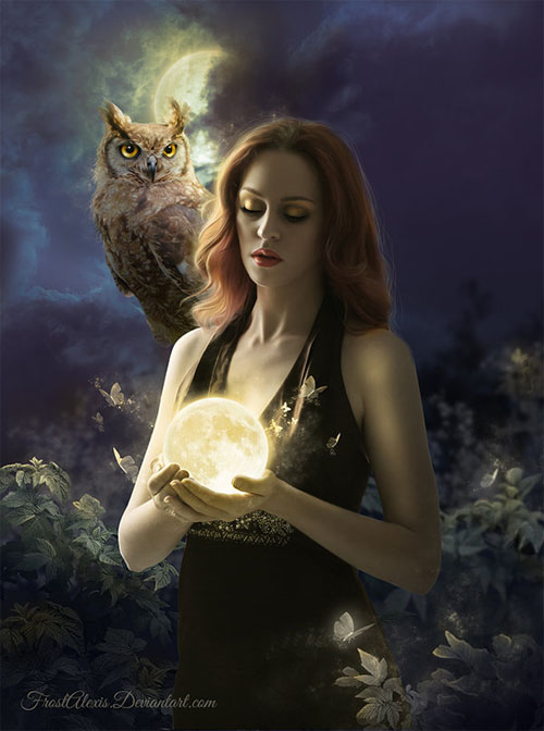 Moon Seekers Frost Alexis Woman Crystal Ball Owl